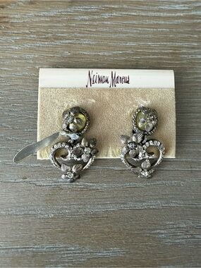 Jay Strongwater Silver Floral Crystal Drop Earrings with Yellow Centers
